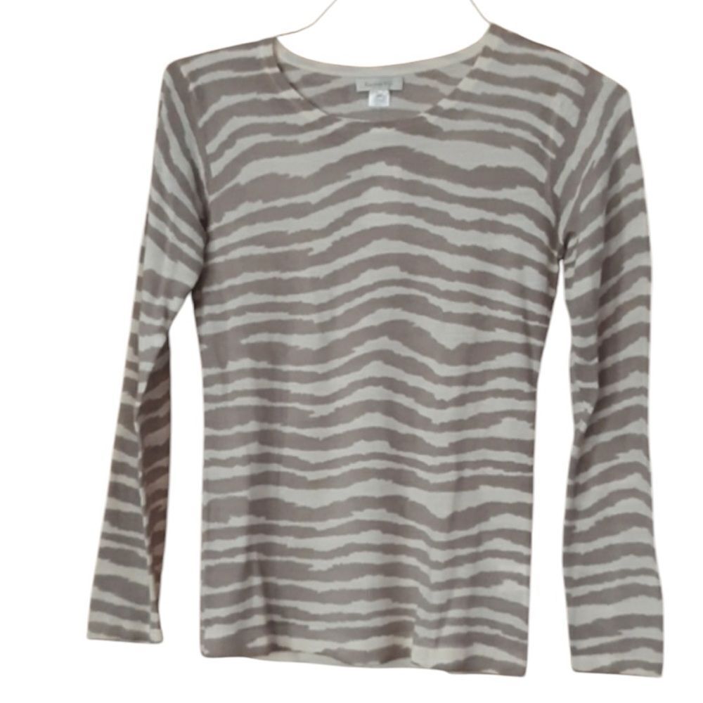 Garnet Hill gray & cream 100% merino wool sweater XS